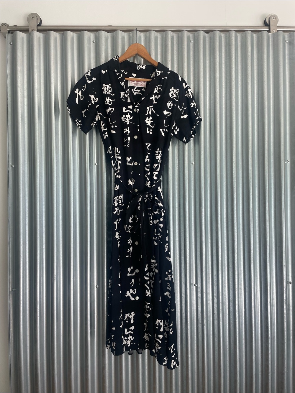 Opening Ceremony Black & White Script-Print Button Midi Dress